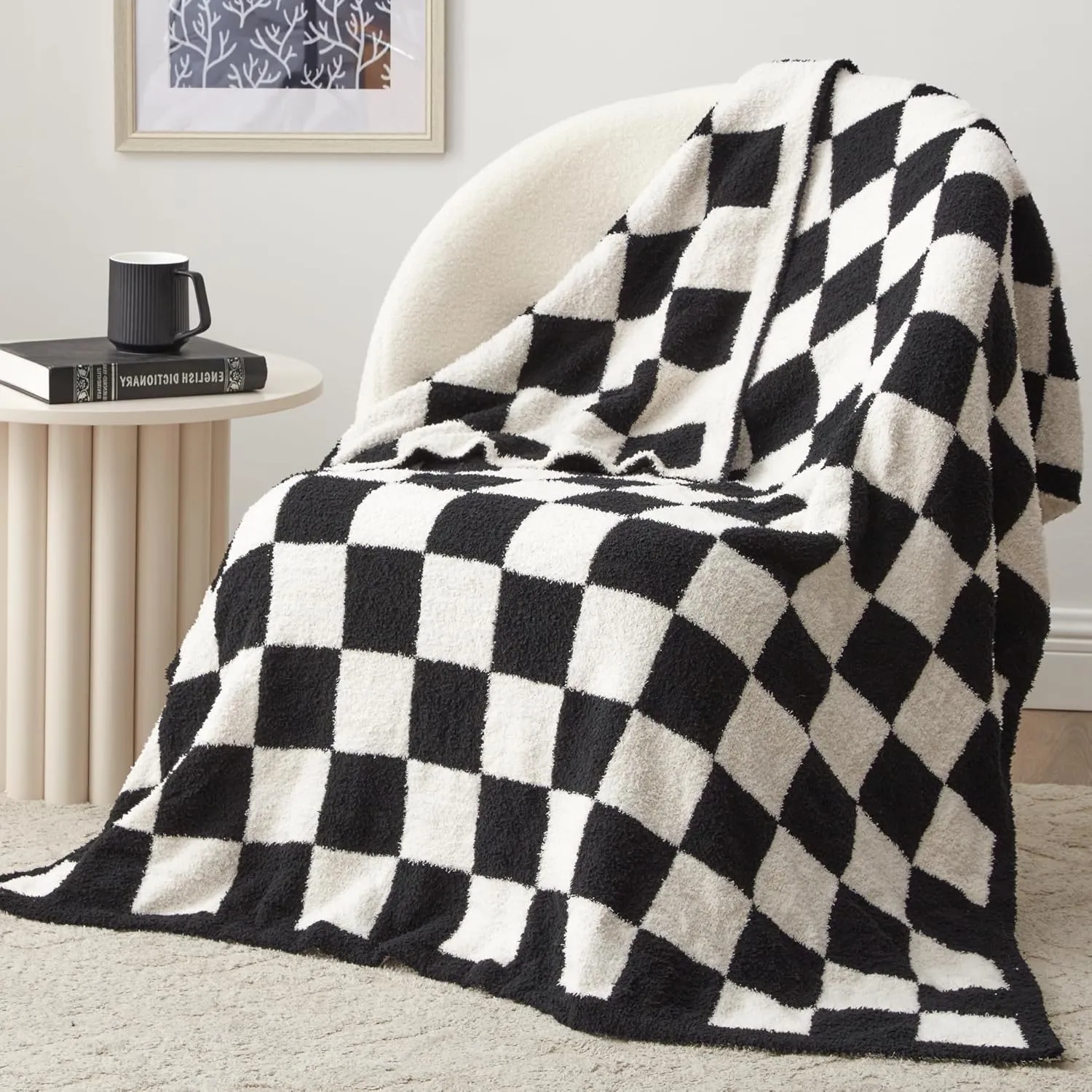 Checkered Knit Throw · Black — EXQ Home throw blanket