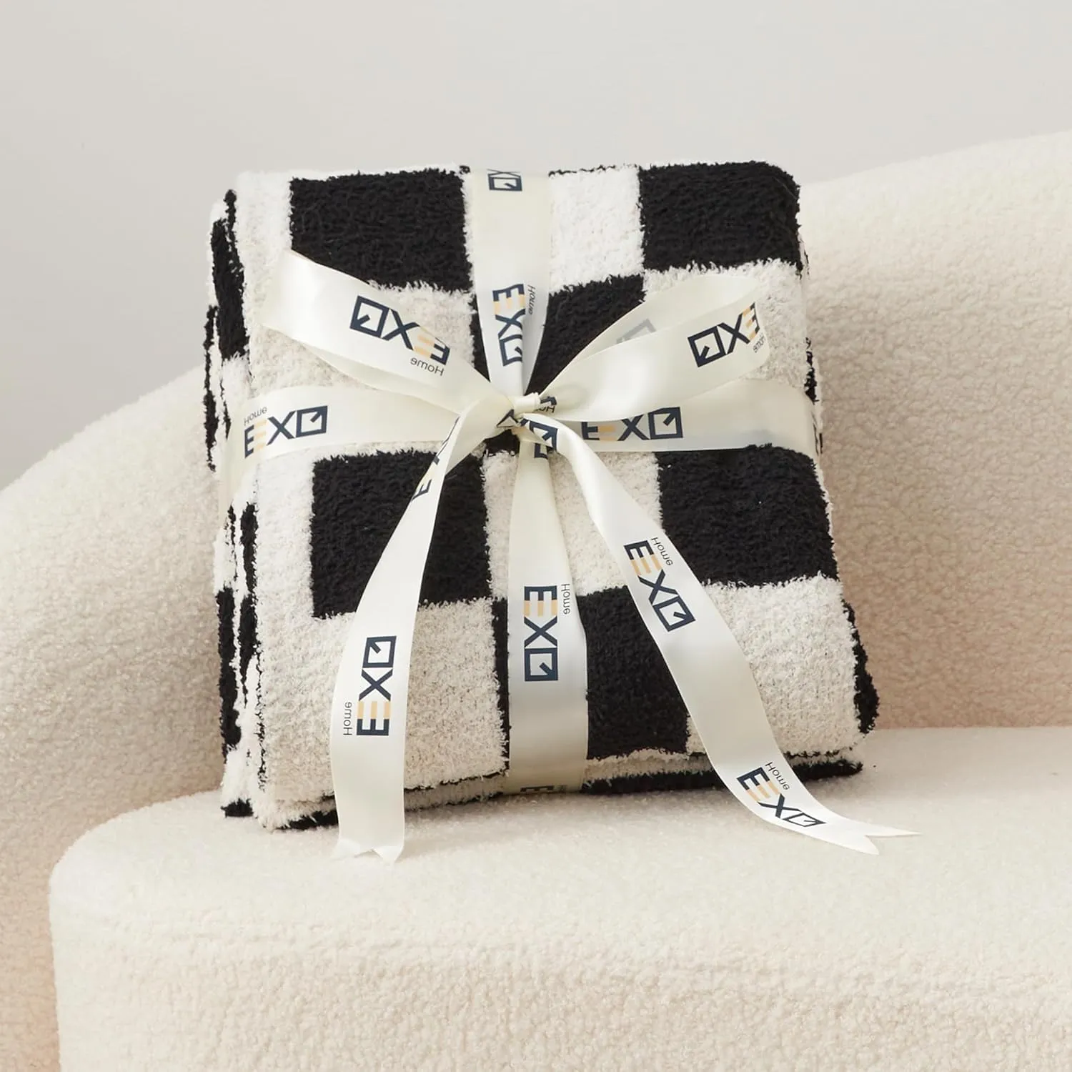 Checkered Knit Throw · Black — EXQ Home throw, photo 2