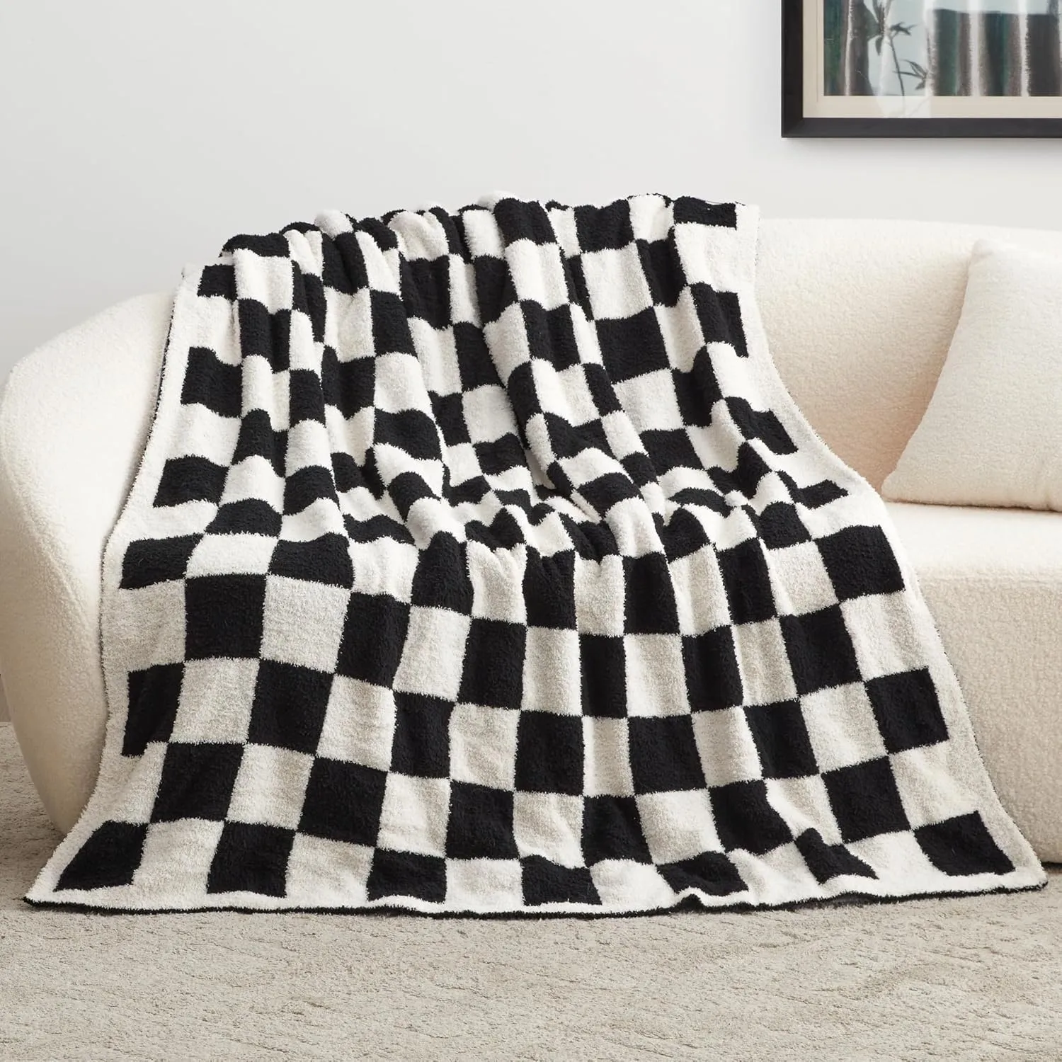 Checkered Knit Throw · Black — EXQ Home throw, photo 4