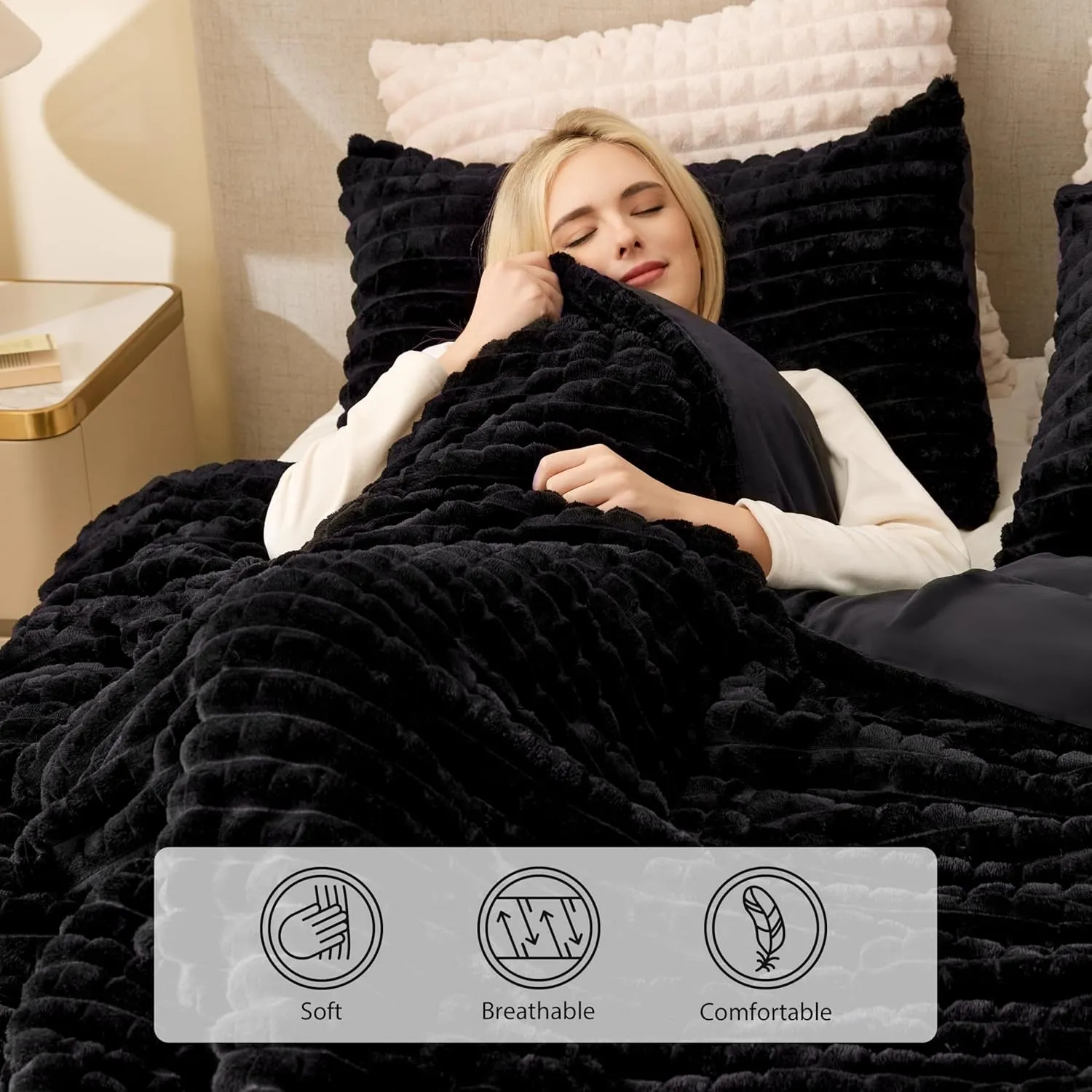 Fluffy Faux-Fur Comforter Set · Black — EXQ Home comforter, photo 2