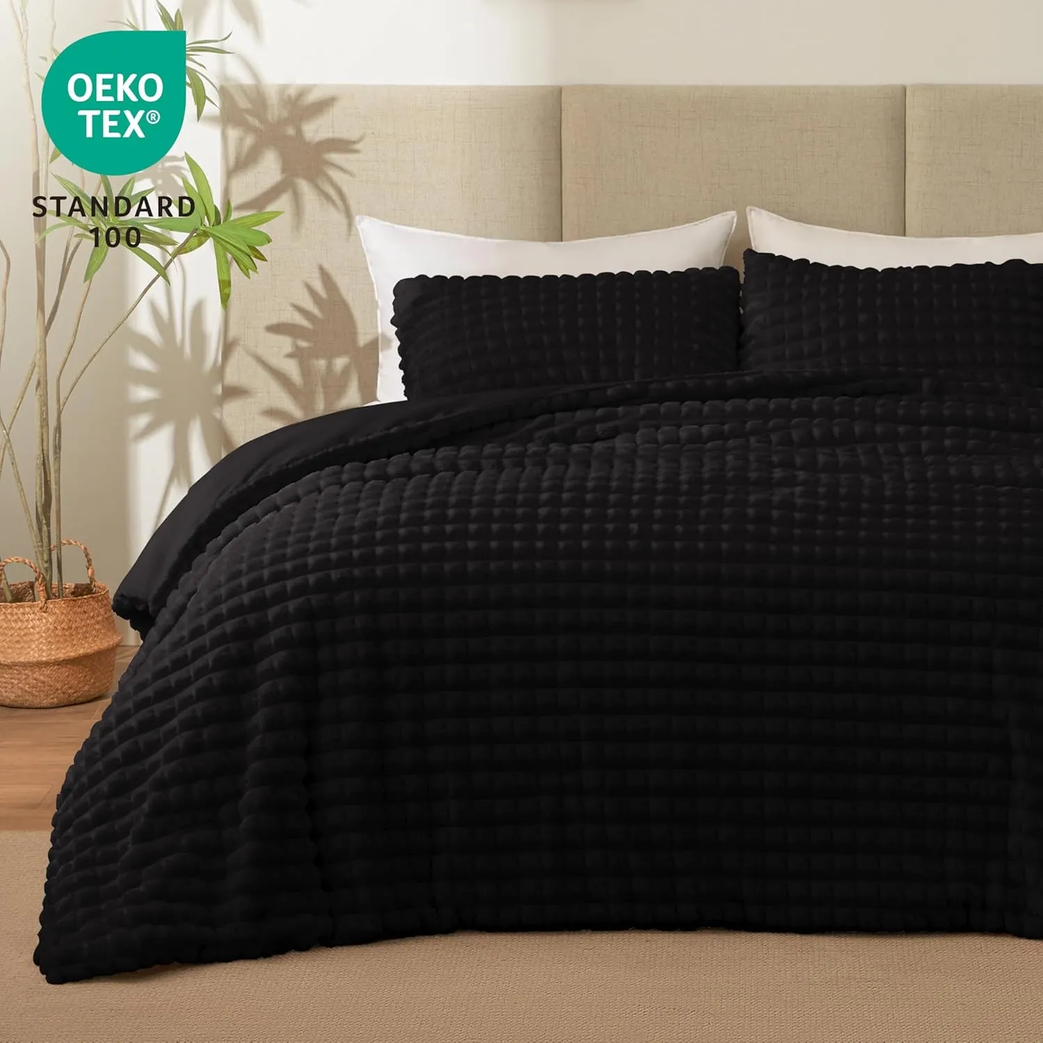 Fluffy Faux-Fur Comforter Set · Black — EXQ Home comforter, photo 3