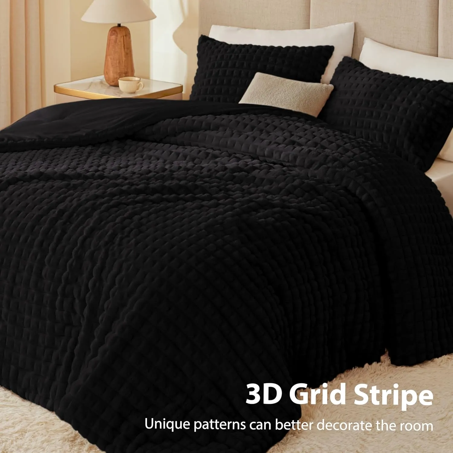 Fluffy Faux-Fur Comforter Set · Black — EXQ Home comforter, photo 4