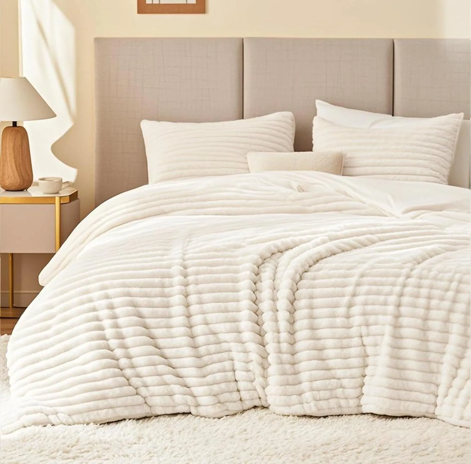Fluffy Faux-Fur Comforter Set · Cream — EXQ Home comforter