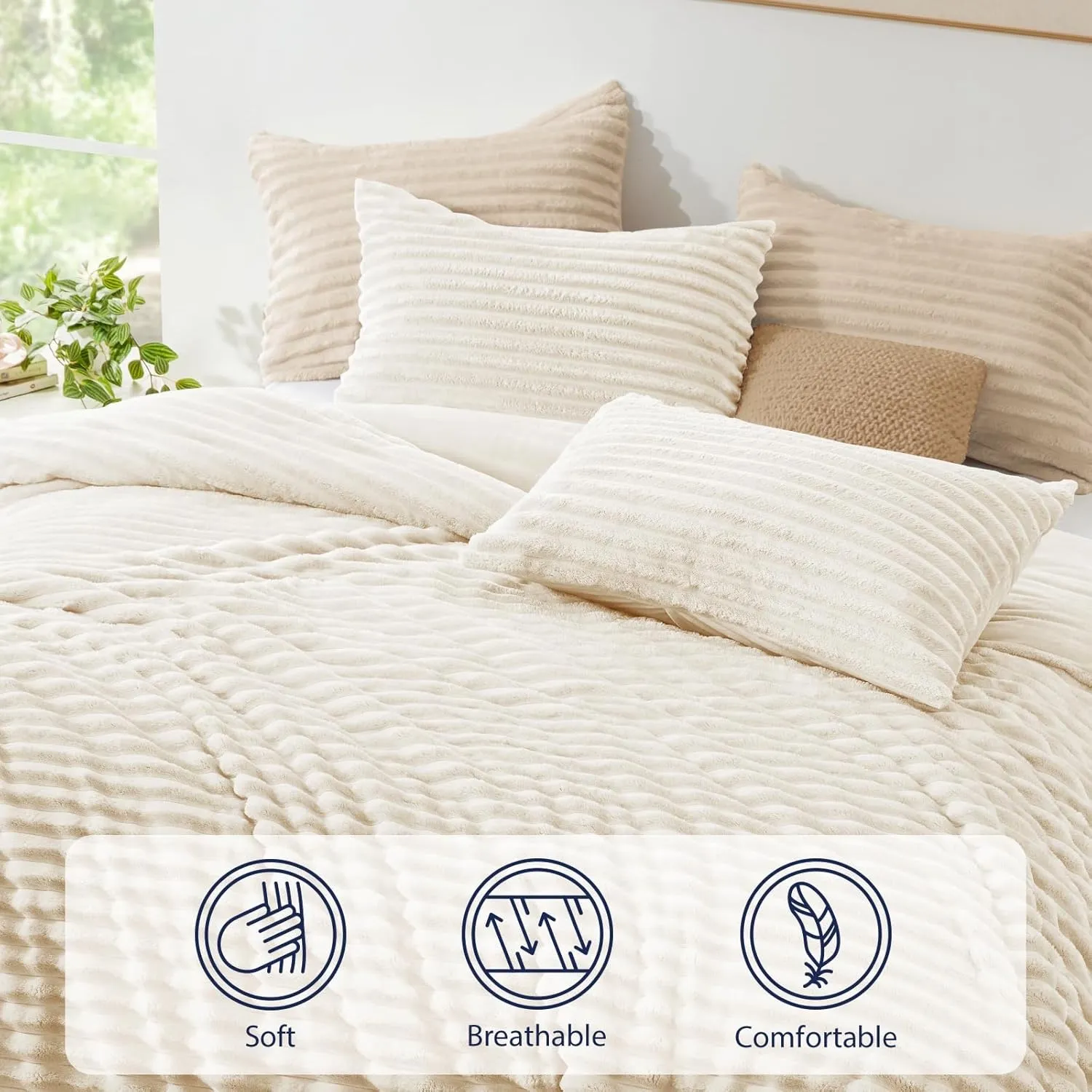 Fluffy Faux-Fur Comforter Set · Cream — EXQ Home comforter, photo 2