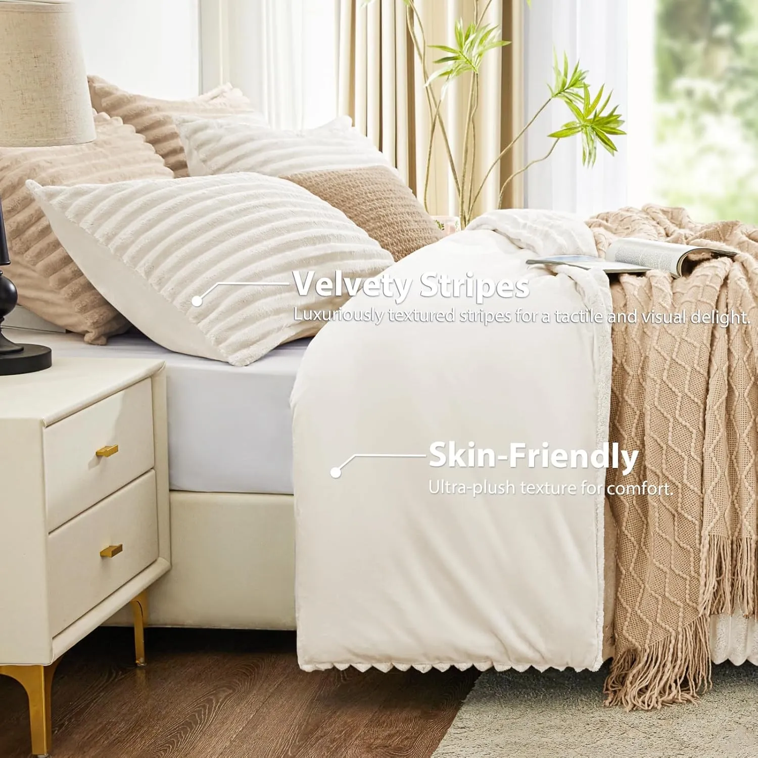 Fluffy Faux-Fur Comforter Set · Cream — EXQ Home comforter, photo 4