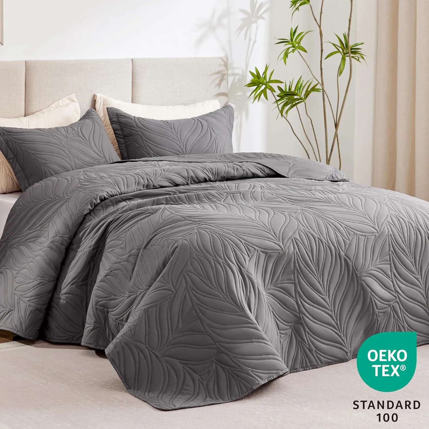 Leaf Quilt Set · Grey — EXQ Home quilt