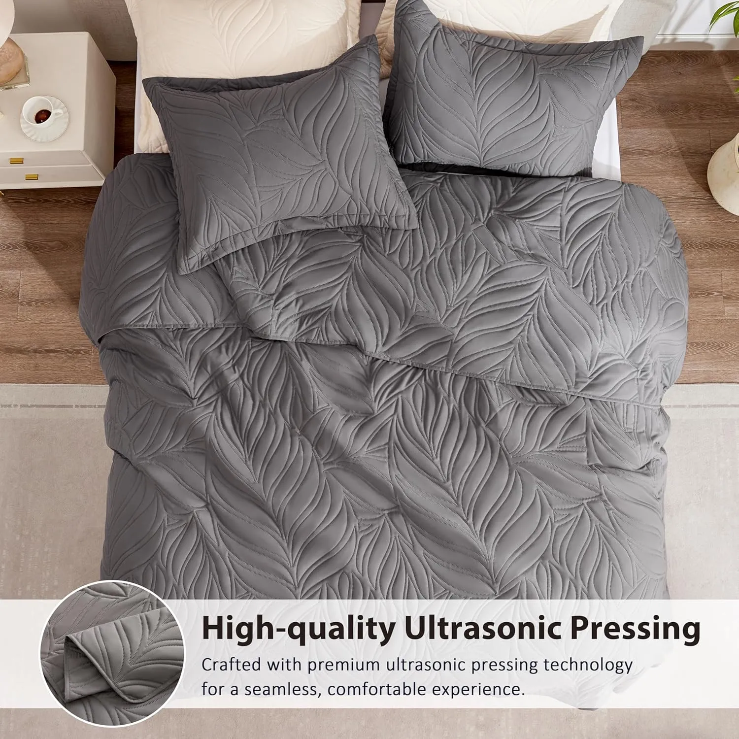 Leaf Quilt Set · Grey — EXQ Home quilt, photo 3