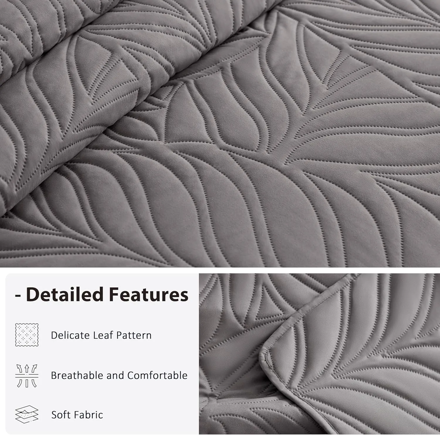 Leaf Quilt Set · Grey — EXQ Home quilt, photo 4