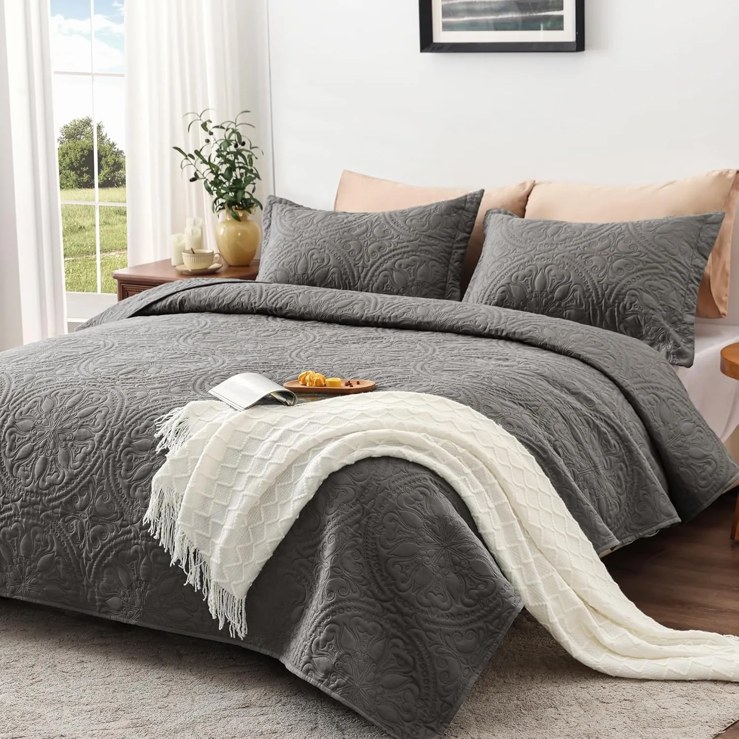 Mandala Flower Quilt Set · Grey — EXQ Home quilt, photo 2
