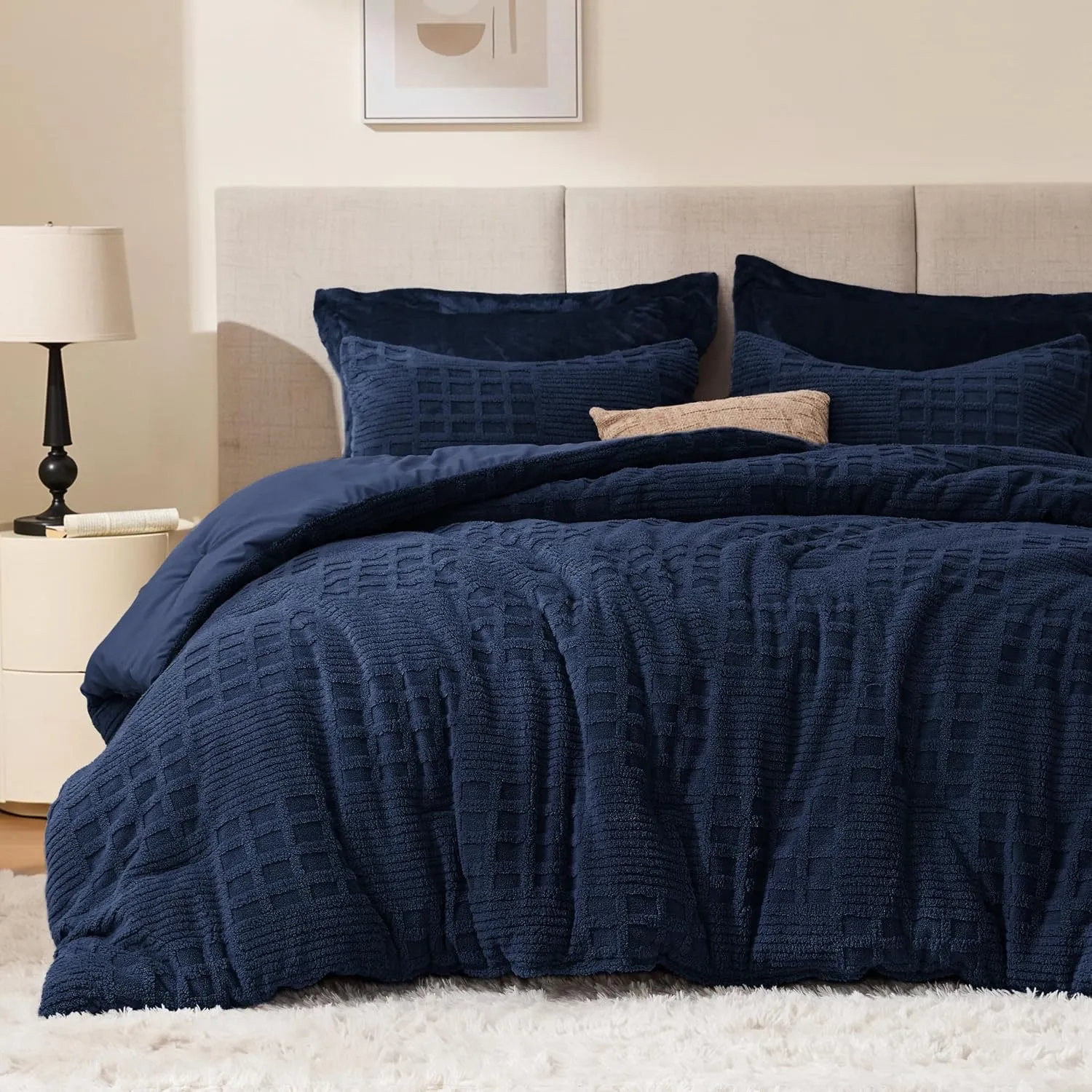 Waffle Fluffy Comforter Set · Navy, Full — EXQ Home comforter