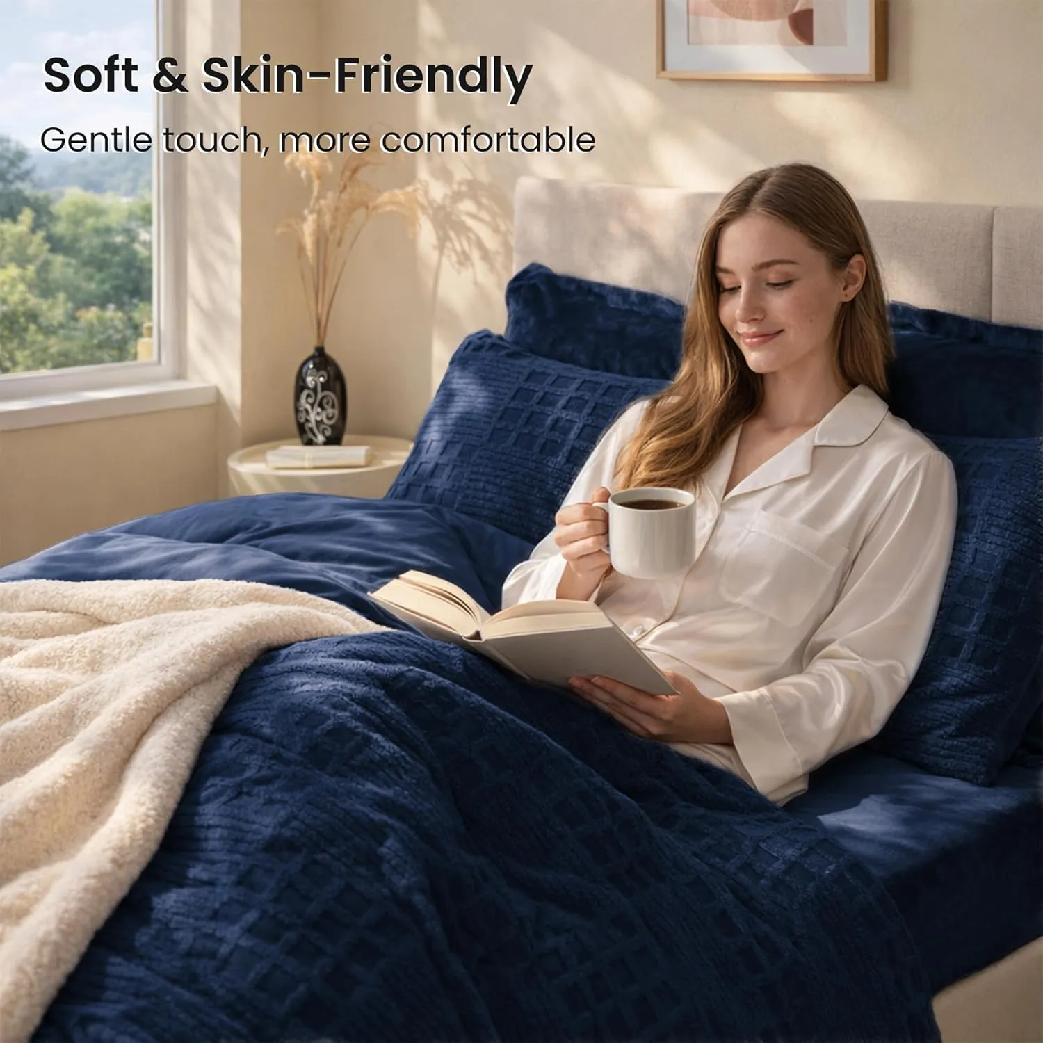Waffle Fluffy Comforter Set · Navy, Full — EXQ Home comforter, photo 2