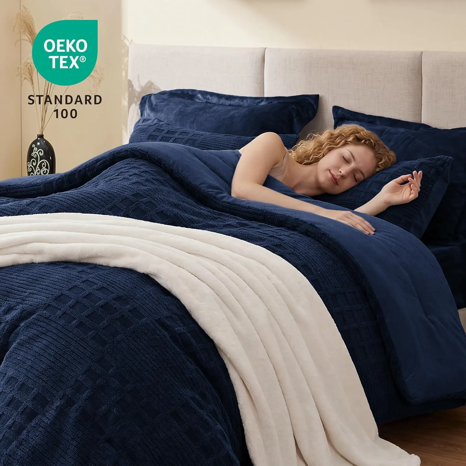 Waffle Fluffy Comforter Set · Navy, Full — EXQ Home comforter, photo 3