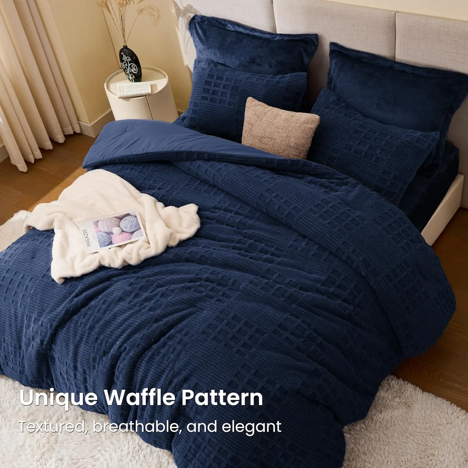 Waffle Fluffy Comforter Set · Navy, Full — EXQ Home comforter, photo 4