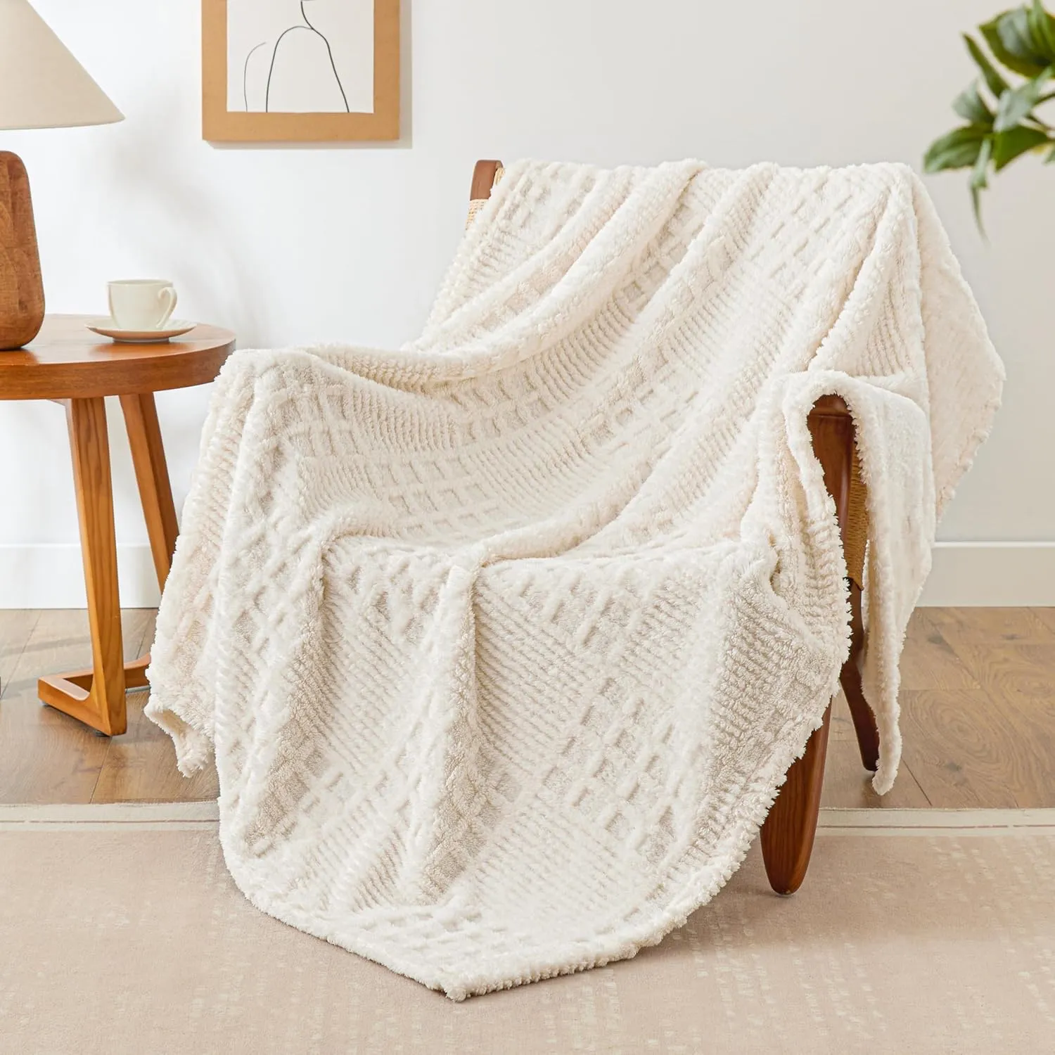 Waffle Patchwork Throw · Beige — EXQ Home throw blanket