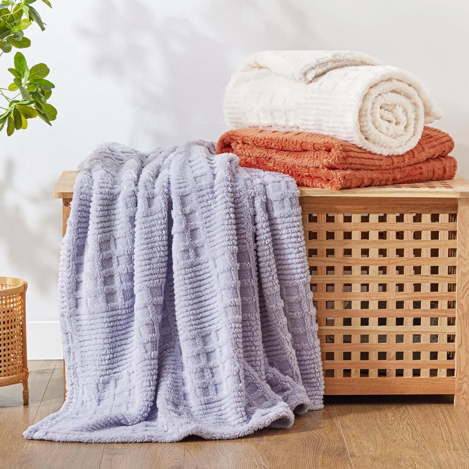 Waffle Patchwork Throw · Beige — EXQ Home throw, photo 4
