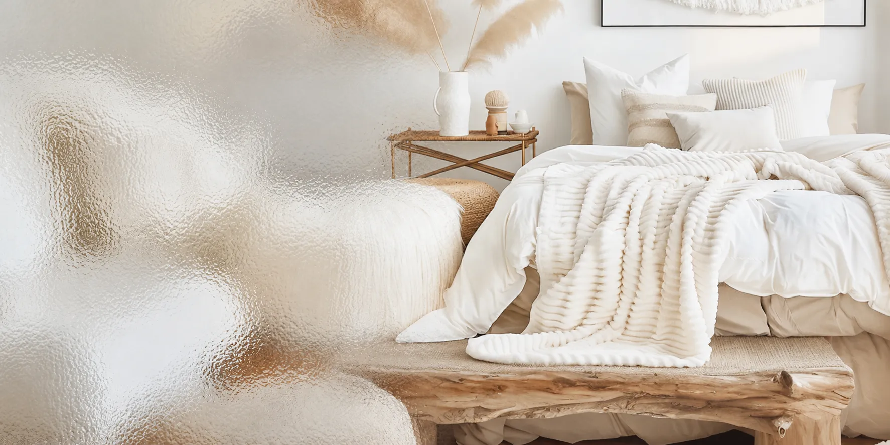 Cozy bedroom styled with EXQ Home textured bedding in warm morning light