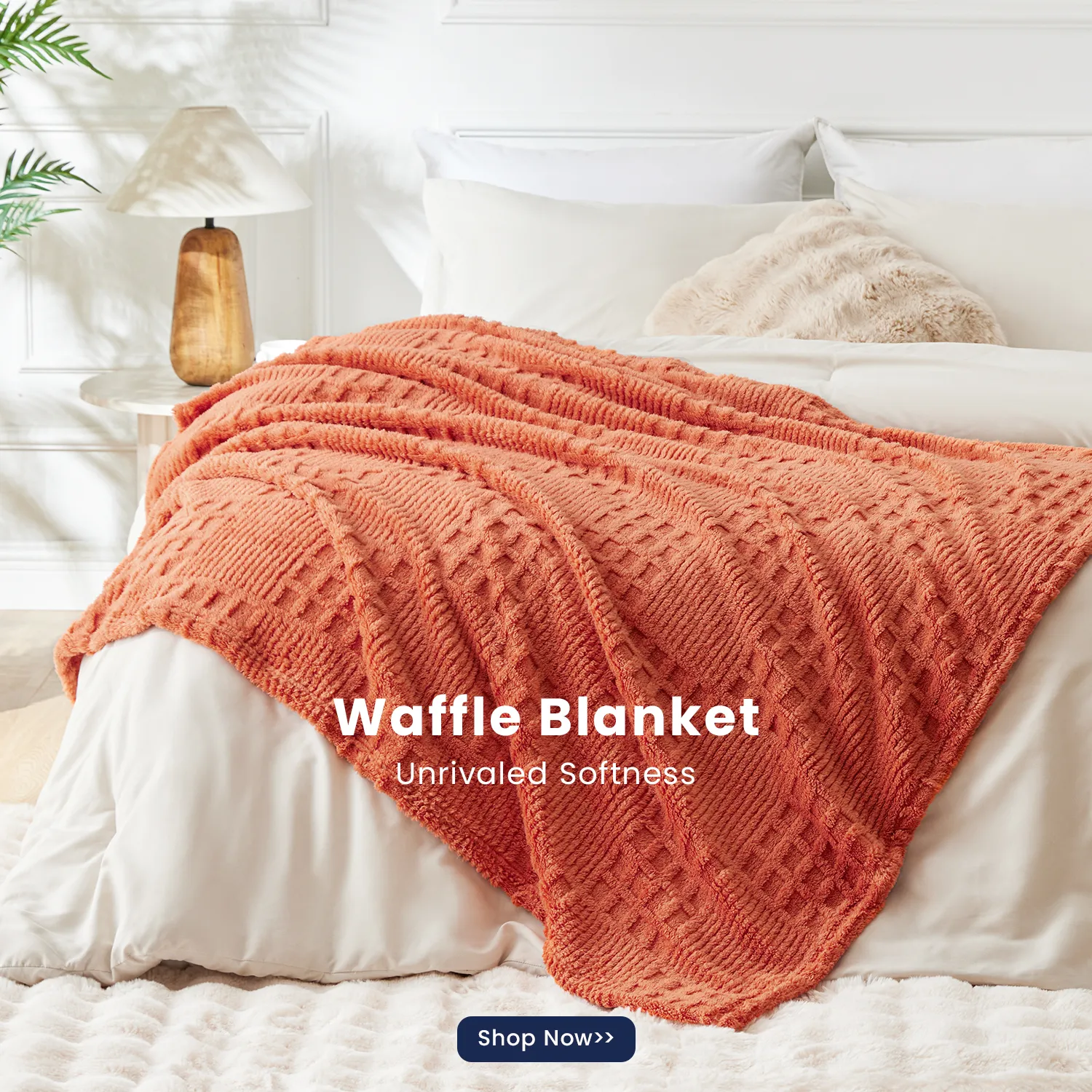 EXQ Home waffle blanket styled on a made bed